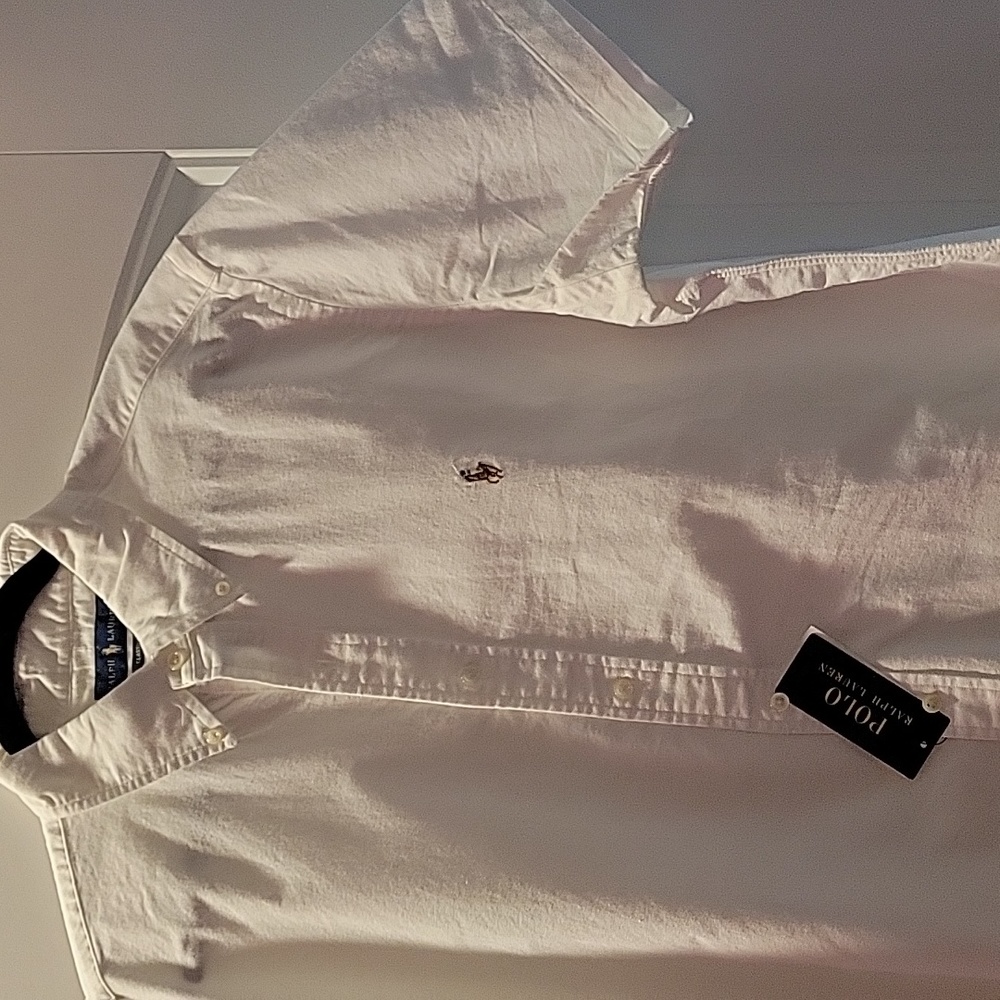 NWT Ralph Lauren Polo Men's Classic Fit Short Sleeve White Button Down - Large